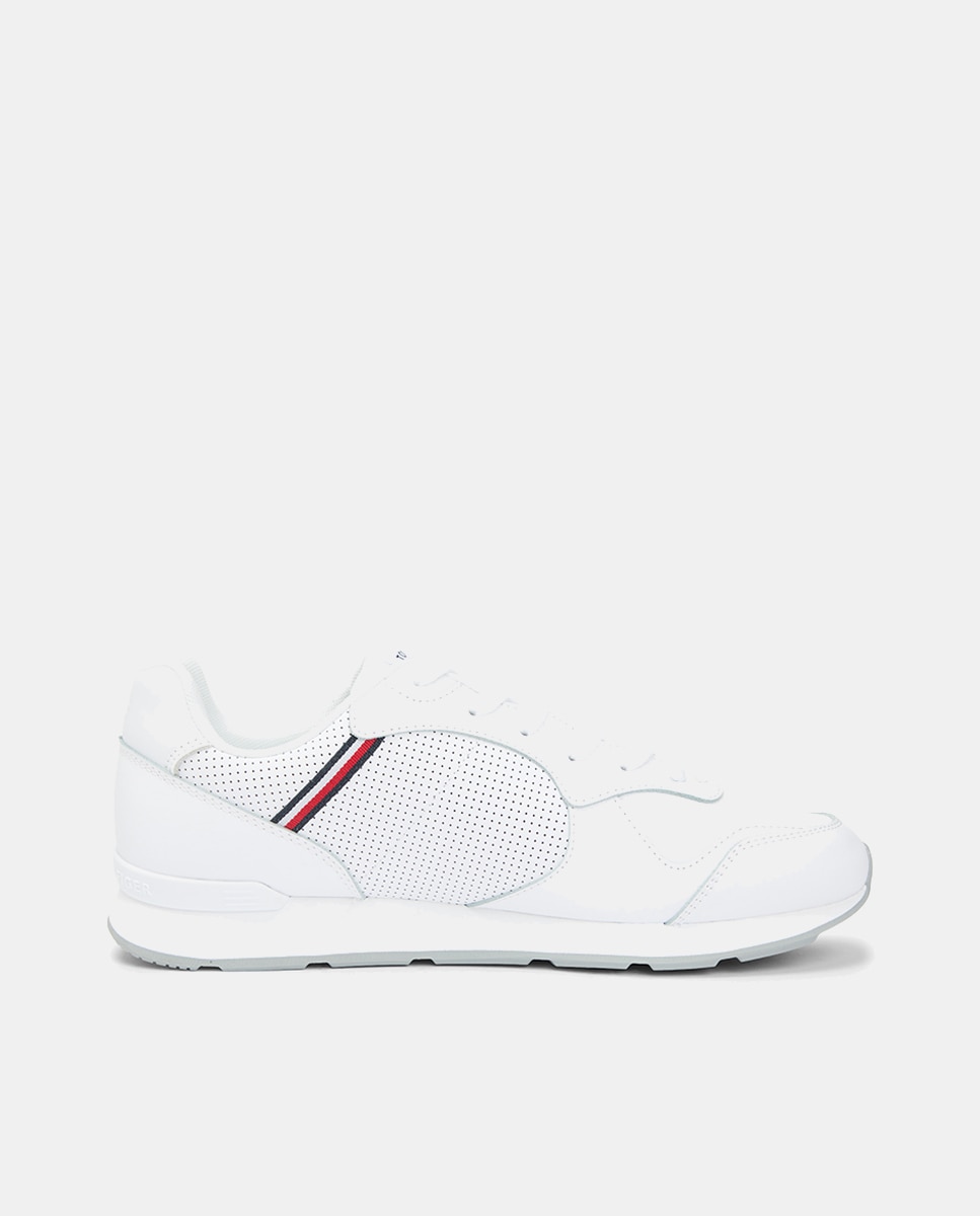 Sapatilhas Runner em Pele com Bandeira Branco-1