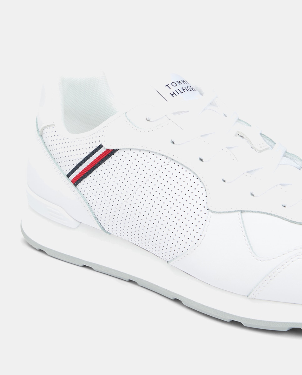 Sapatilhas Runner em Pele com Bandeira Branco-3