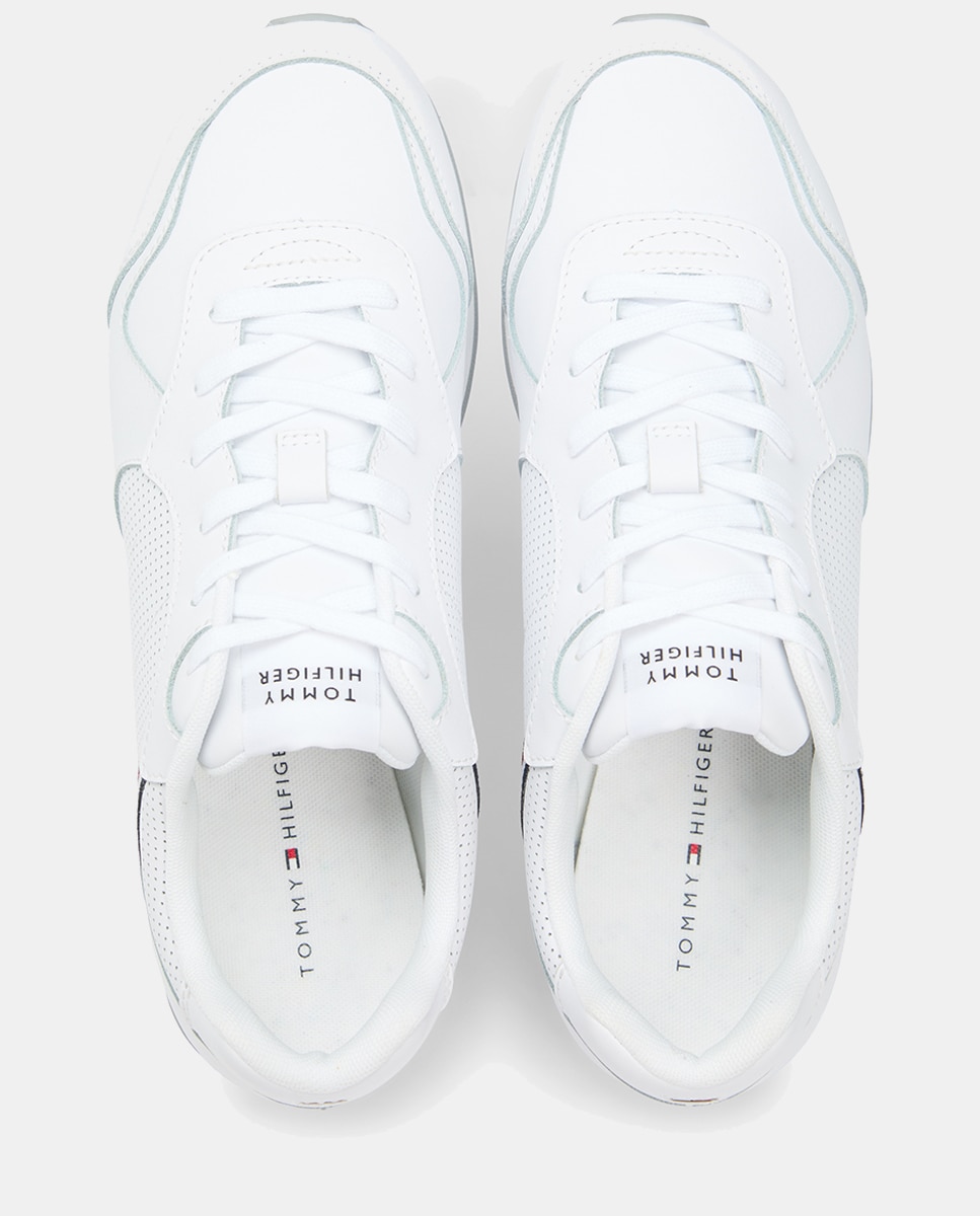 Sapatilhas Runner em Pele com Bandeira Branco-5