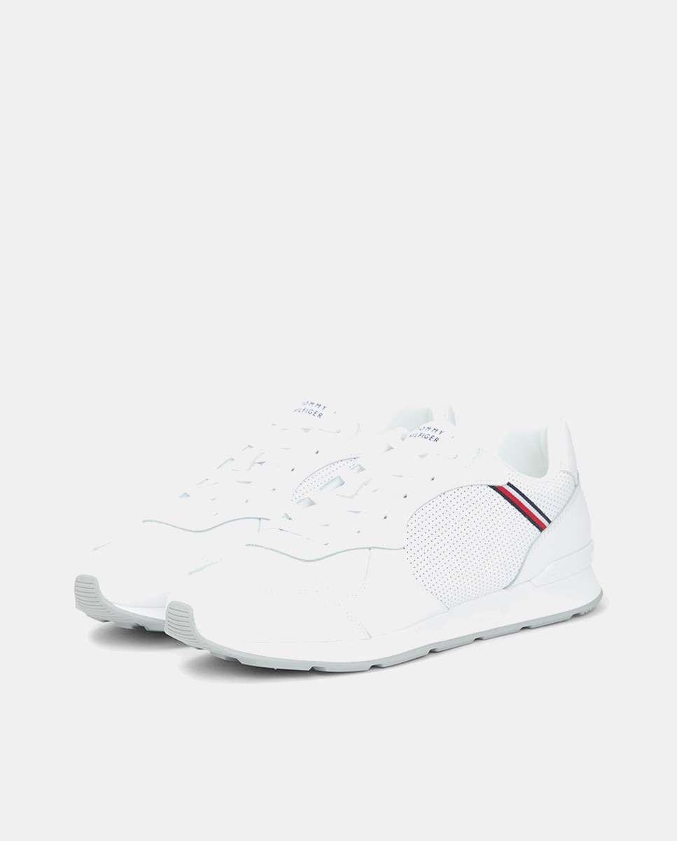 Sapatilhas Runner em Pele com Bandeira Branco-6