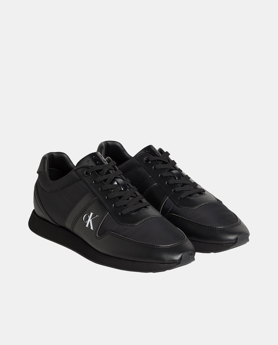 Sapatilhas Runner em Pele e Nylon Preto-2