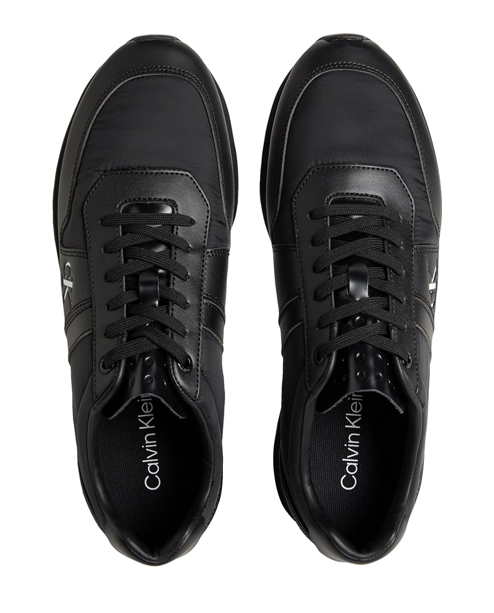 Sapatilhas Runner em Pele e Nylon Preto-3