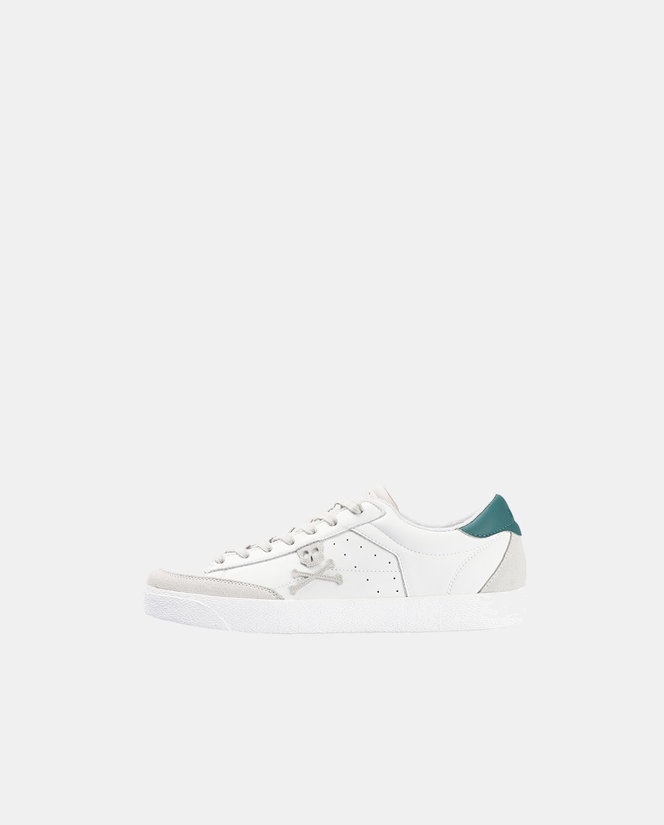 Sapatilhas Retro em Pele com Detalhes em Camurça Branco / Verde-5