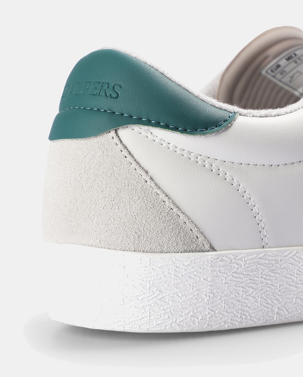 Sapatilhas Retro em Pele com Detalhes em Camurça Branco / Verde-6