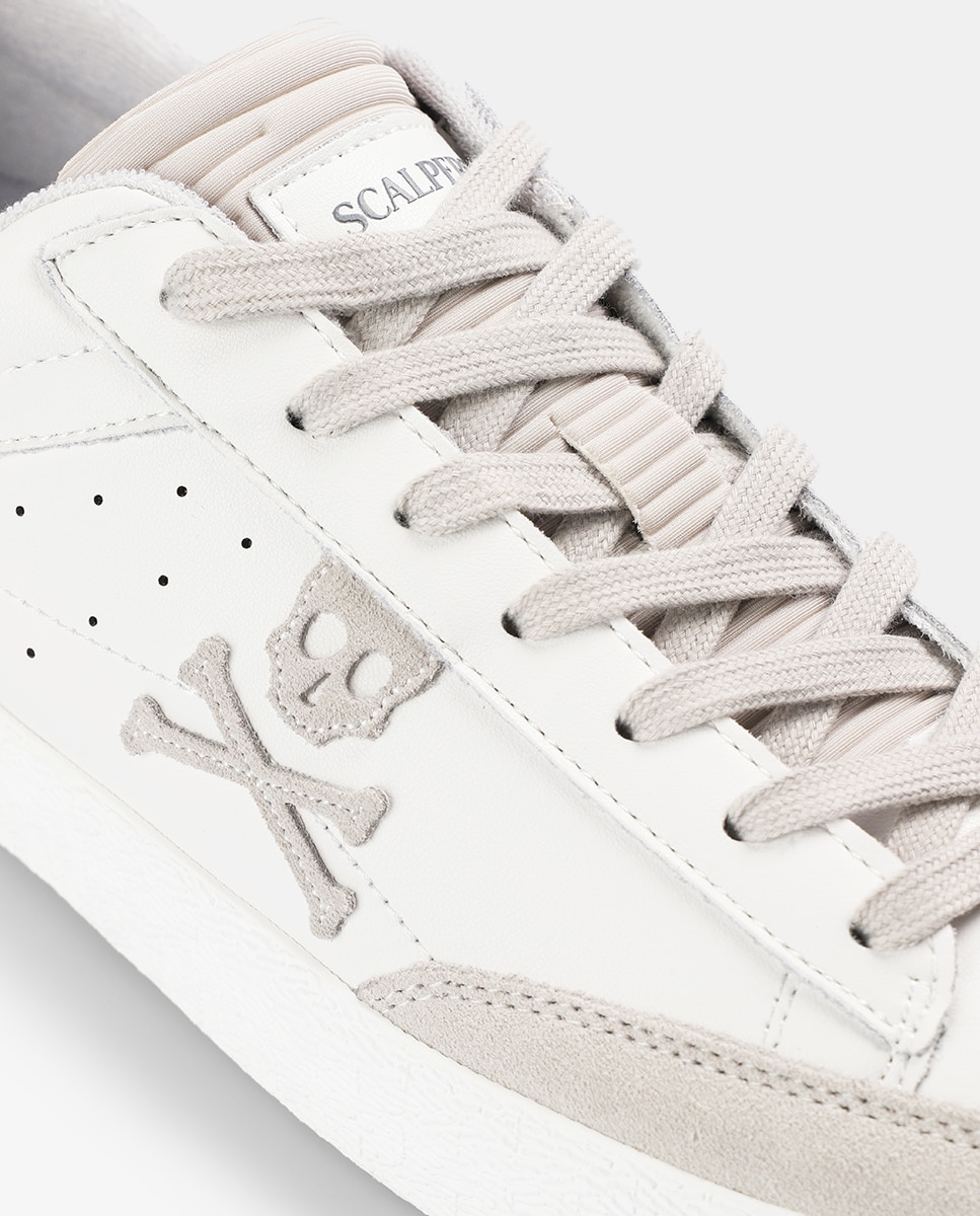 Sapatilhas Retro em Pele com Detalhes em Camurça Branco / Verde-7