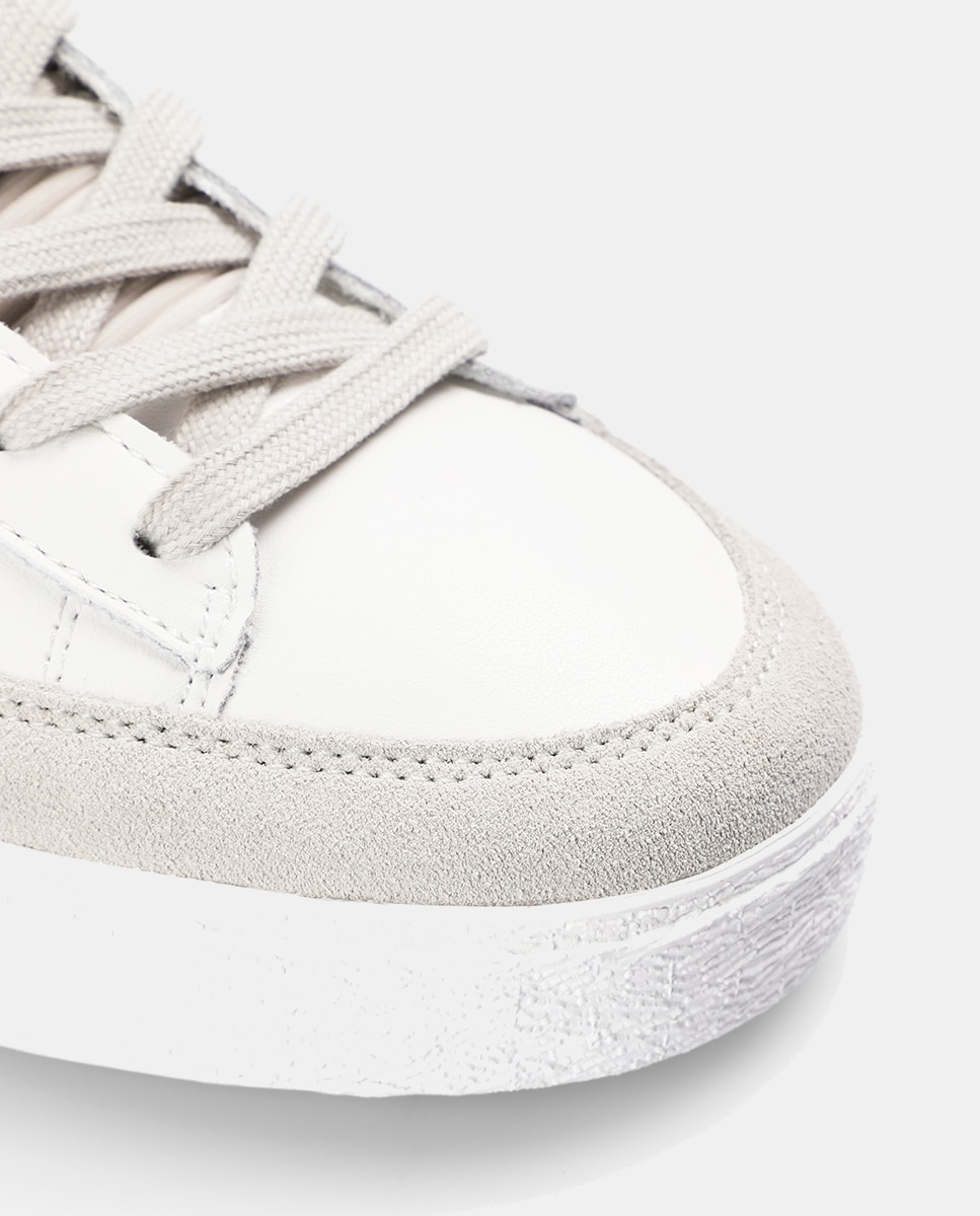 Sapatilhas Retro em Pele com Detalhes em Camurça Branco / Verde-8