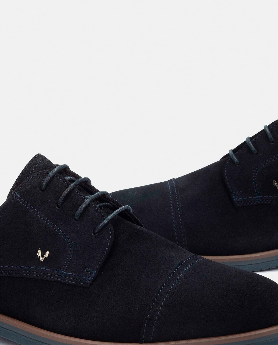 Sapatos de Atacadores e Bluchers em Pele - Azul Azul-marinho-4