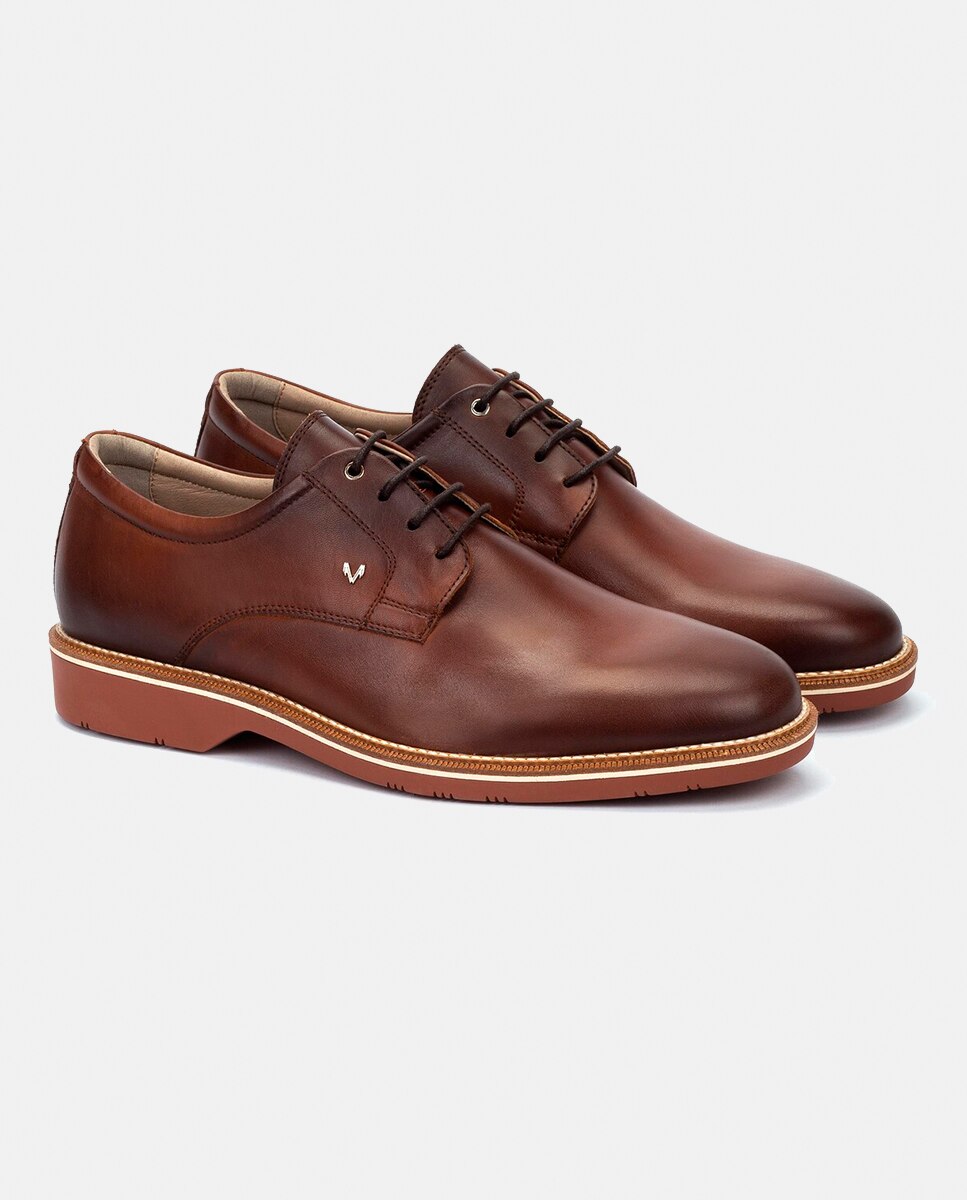 Sapatos de Atacadores e Bluchers em Pele - Castanho Couro-3
