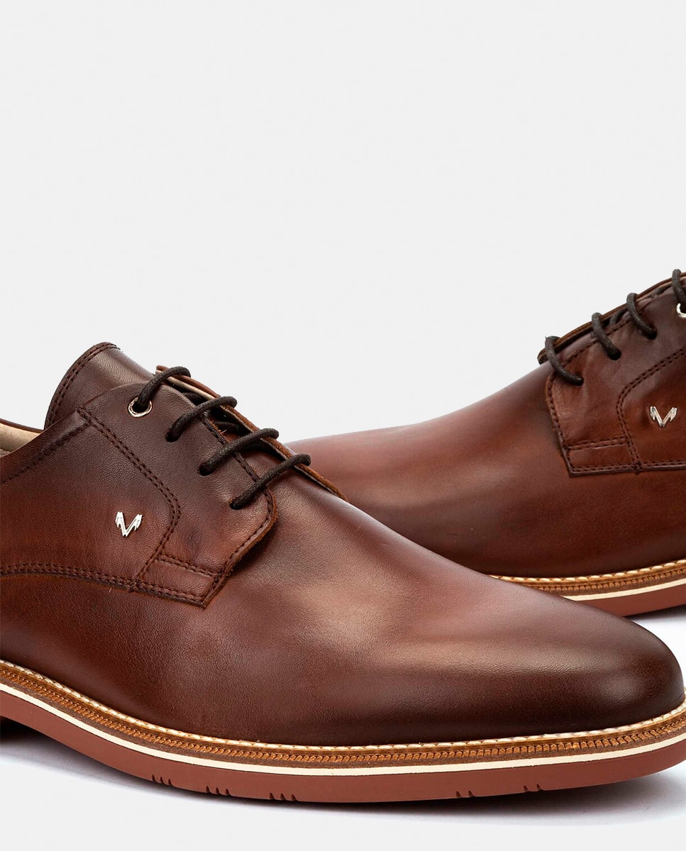 Sapatos de Atacadores e Bluchers em Pele - Castanho Couro-4