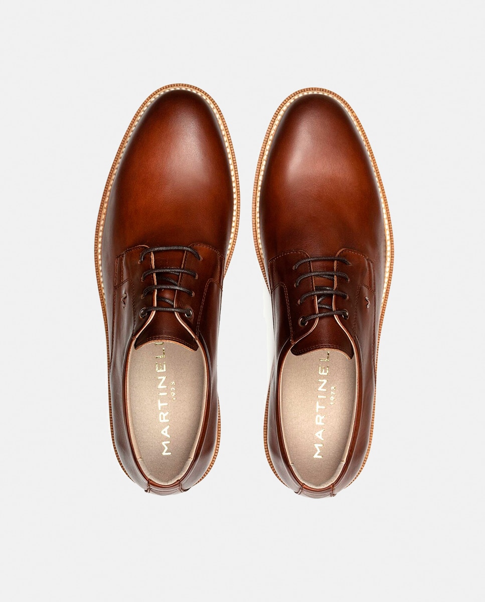 Sapatos de Atacadores e Bluchers em Pele - Castanho Couro-6