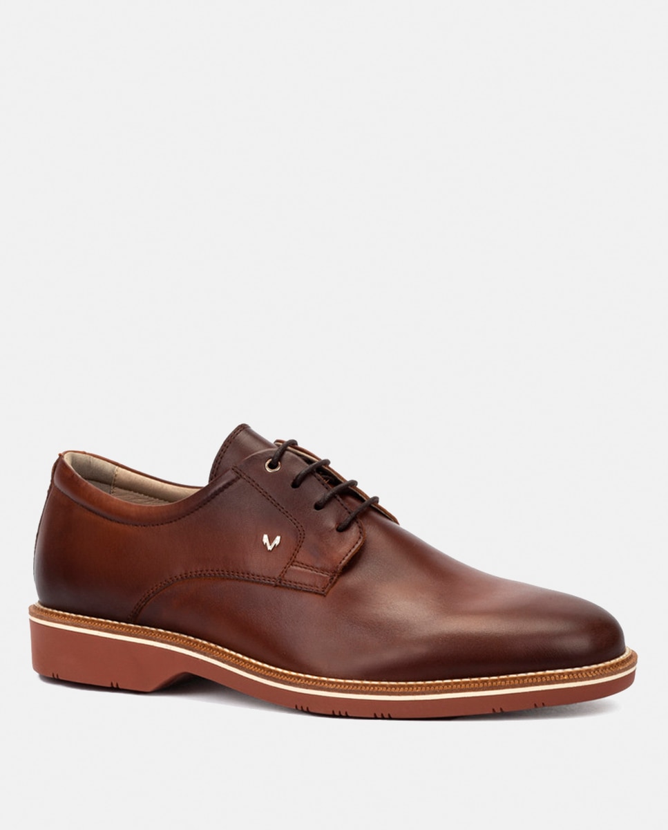Sapatos de Atacadores e Bluchers em Pele - Castanho Couro-7