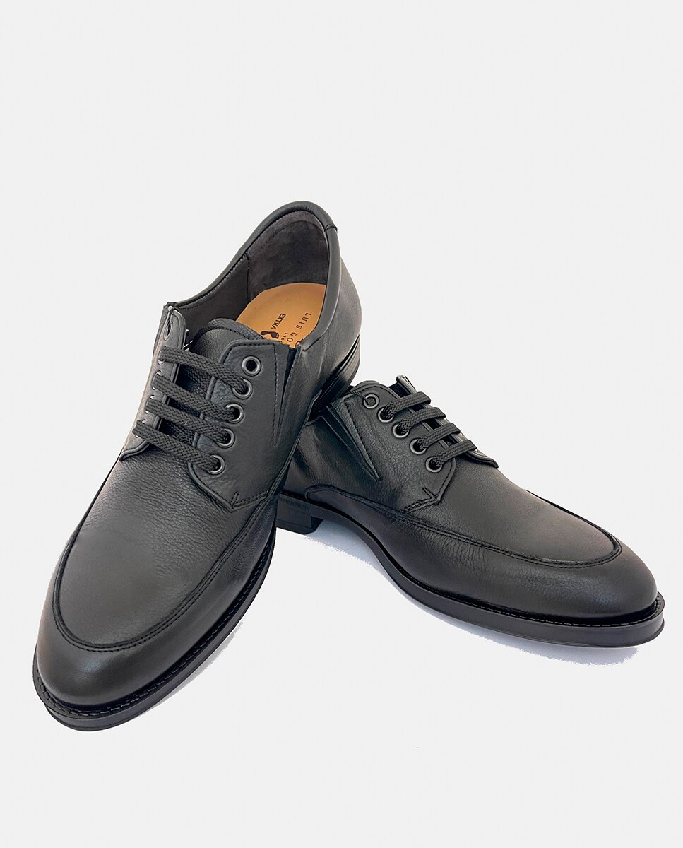 Sapatos de Atacadores em Pele Preto-3