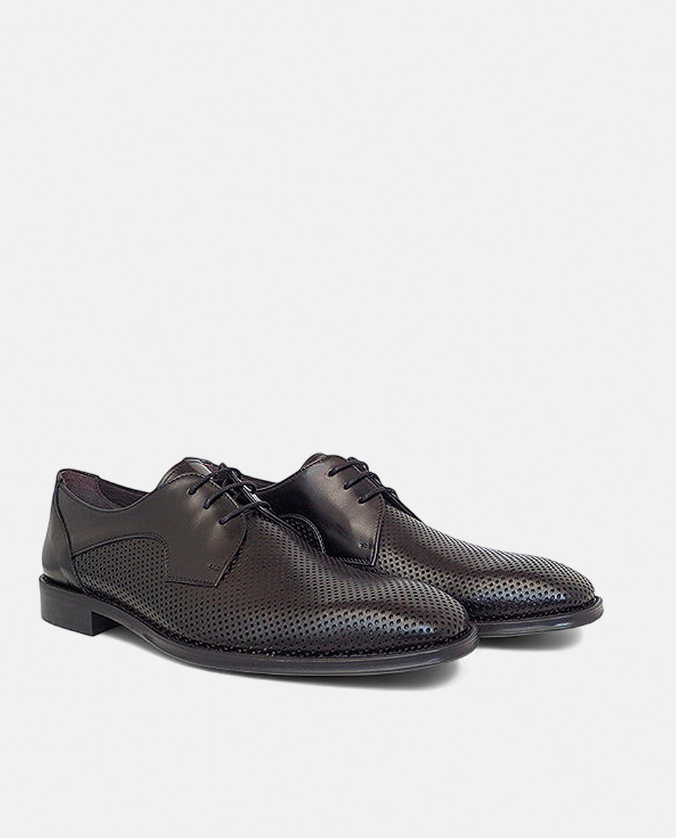 Sapatos Perfurados Tipo Bluchers em Pele Preto-2