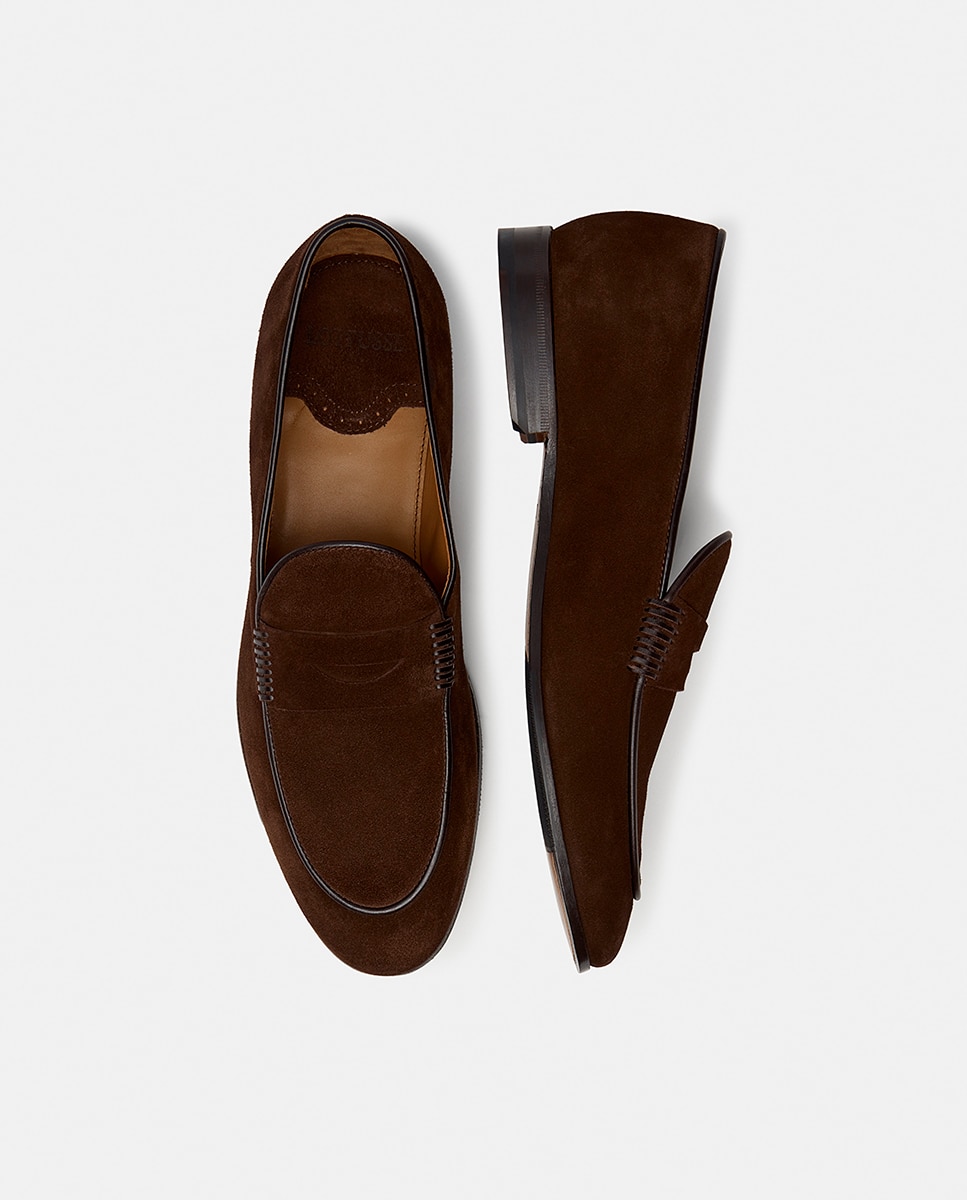 Mocassins com Bordão, Adorno de Borlas e em Camurça Castanho-escuro-6