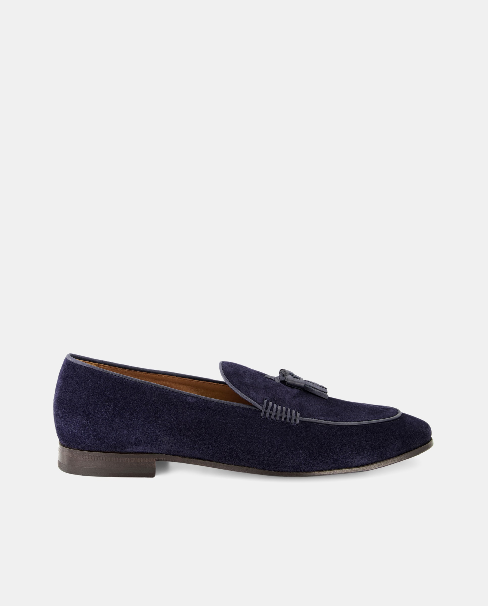 Mocassins com Bordão, Adorno de Borlas e em Camurça Azul-1