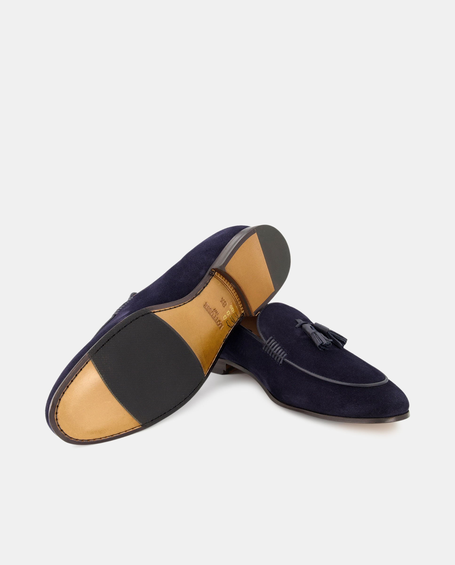Mocassins com Bordão, Adorno de Borlas e em Camurça Azul-2