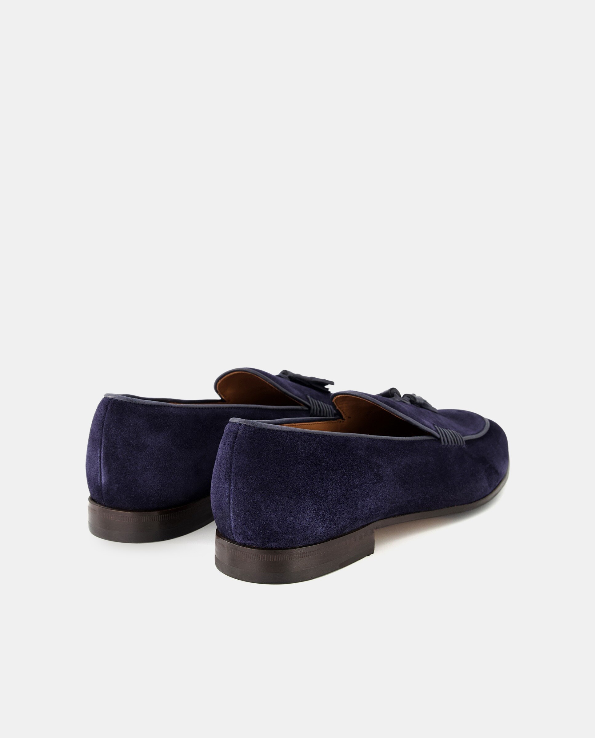 Mocassins com Bordão, Adorno de Borlas e em Camurça Azul-3