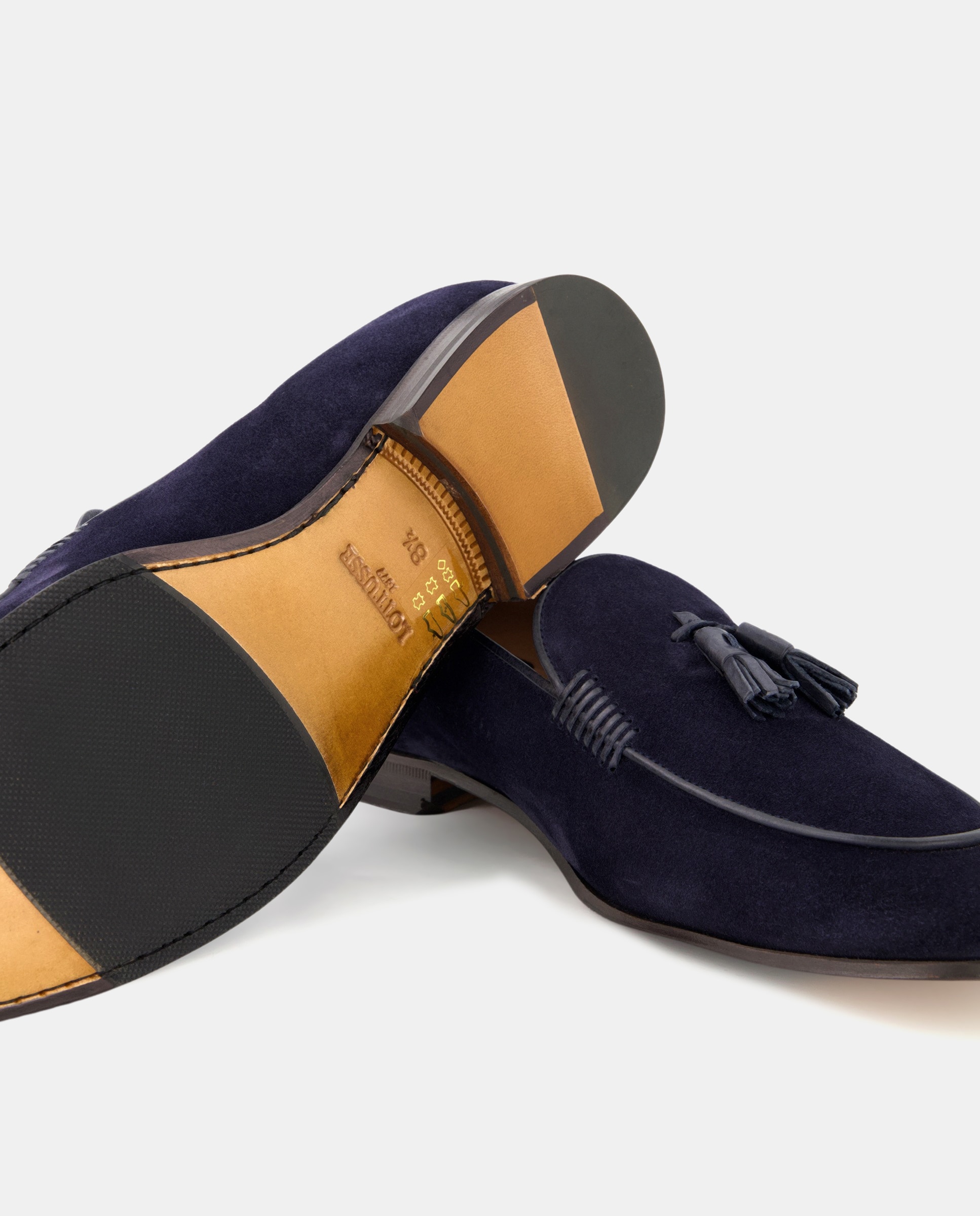 Mocassins com Bordão, Adorno de Borlas e em Camurça Azul-5
