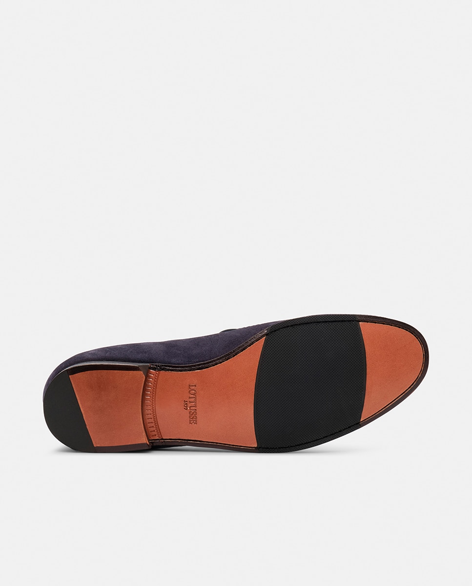 Mocassins com Bordão, Adorno de Borlas e em Camurça Azul-10
