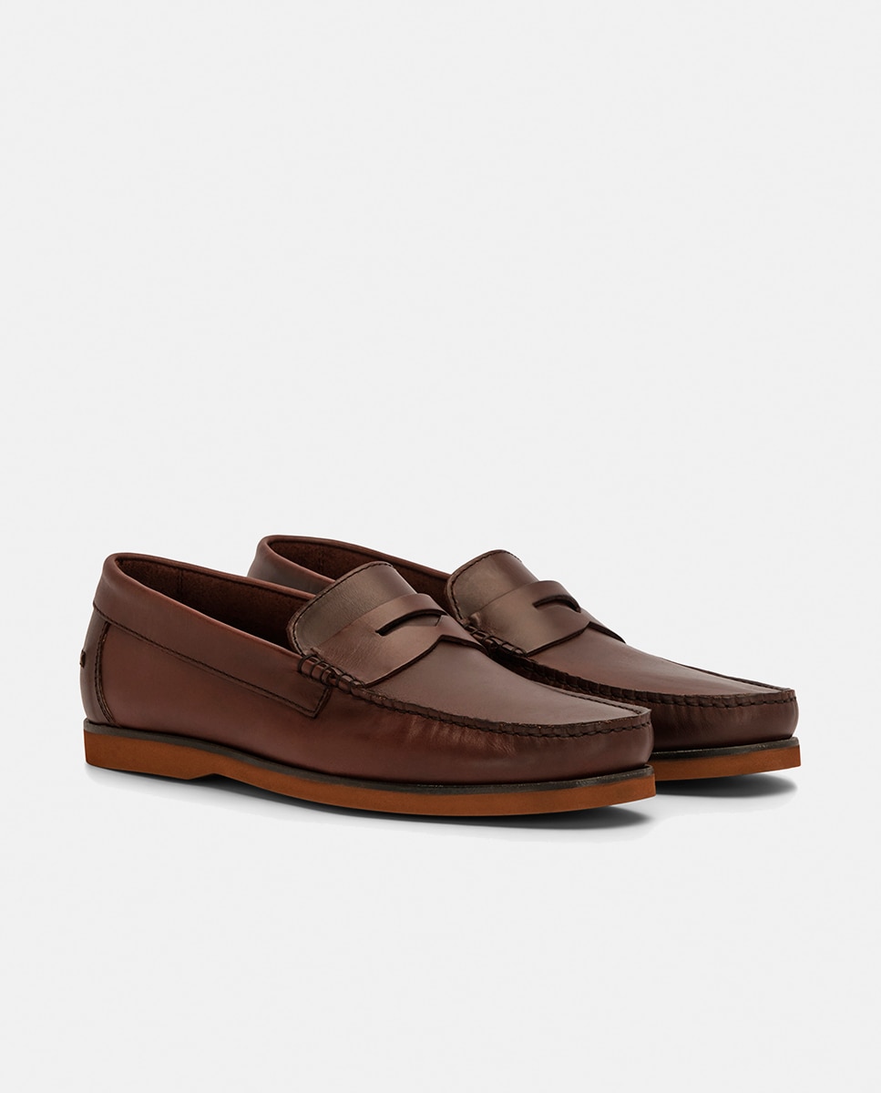 Mocassins com Bordão, Adorno de Travessão e em Pele Castanho-7