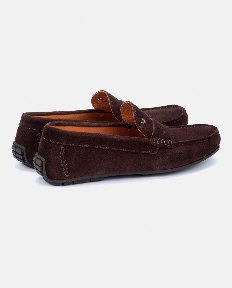 Mocassins de homem Martinelli em camurça azuis Castanho-chocolate-3