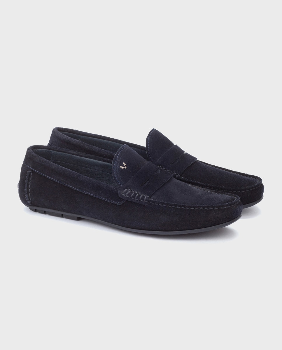 Mocassins de homem Martinelli em camurça azuis Azul-marinho-2