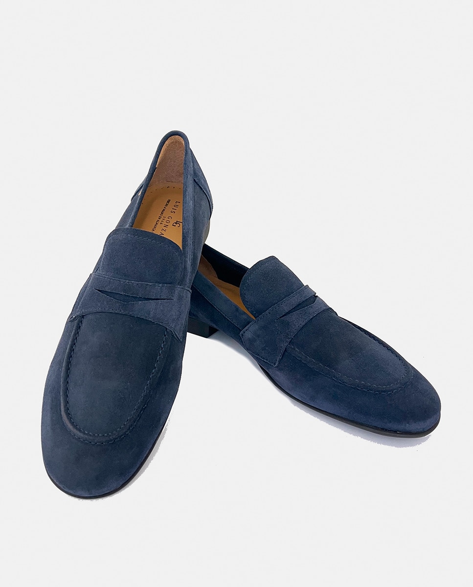 Mocassins em Pele com Travessão Azul-escuro-3