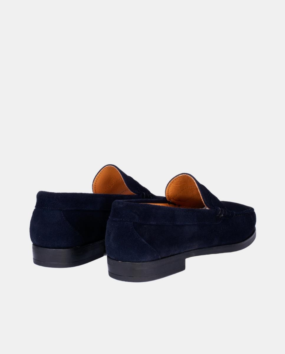 Mocassins com Travessão de Camurça e Sola de Borracha - Castanho Azul-2