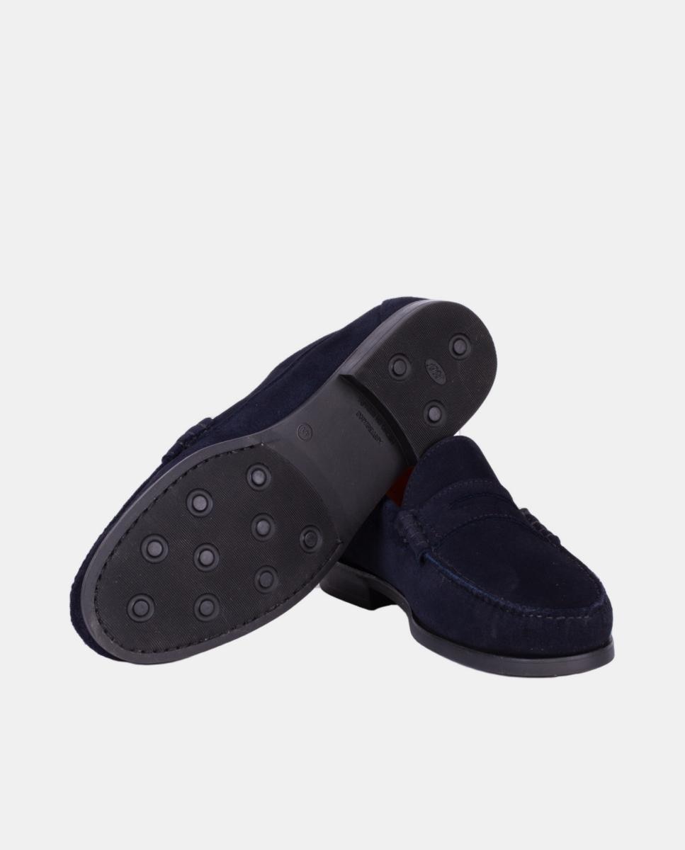 Mocassins com Travessão de Camurça e Sola de Borracha - Castanho Azul-3