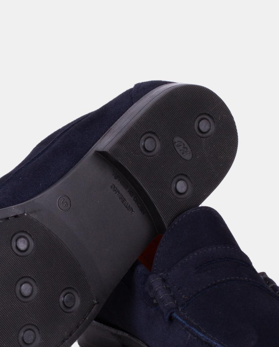 Mocassins com Travessão de Camurça e Sola de Borracha - Castanho Azul-4