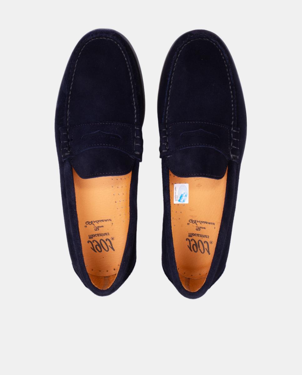 Mocassins com Travessão de Camurça e Sola de Borracha - Castanho Azul-5