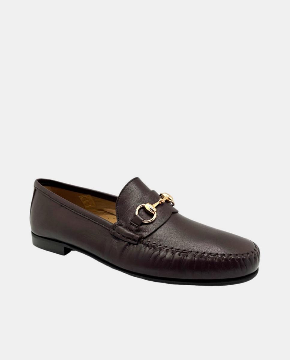 Mocassins em Pele Bovina Tipo Napa com Sola de Borracha Castanho-2