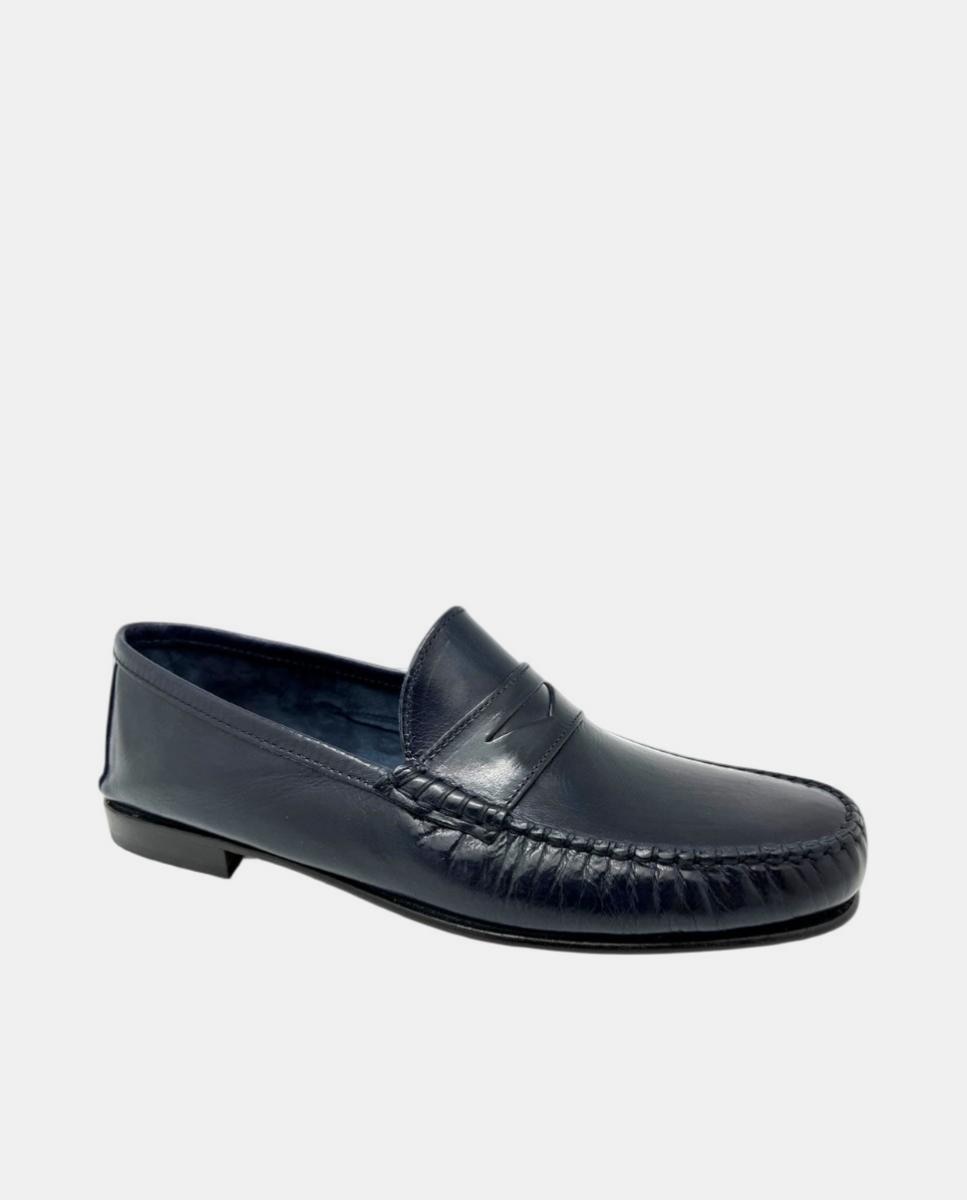 Mocassins em Pele de Búfalo com Sola de Couro Azul-escuro-2