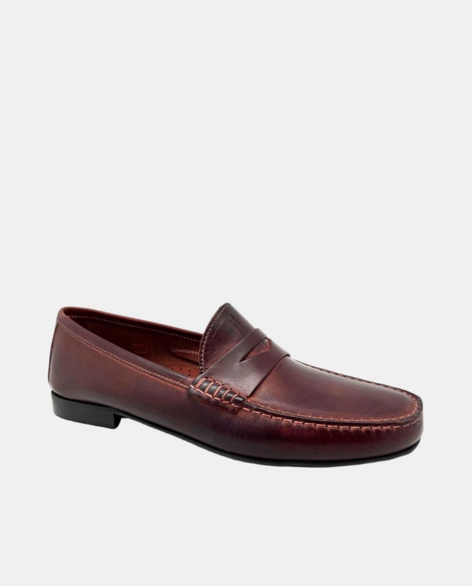 Mocassins com Travessão em Pele Bovina Castanho-escuro-2