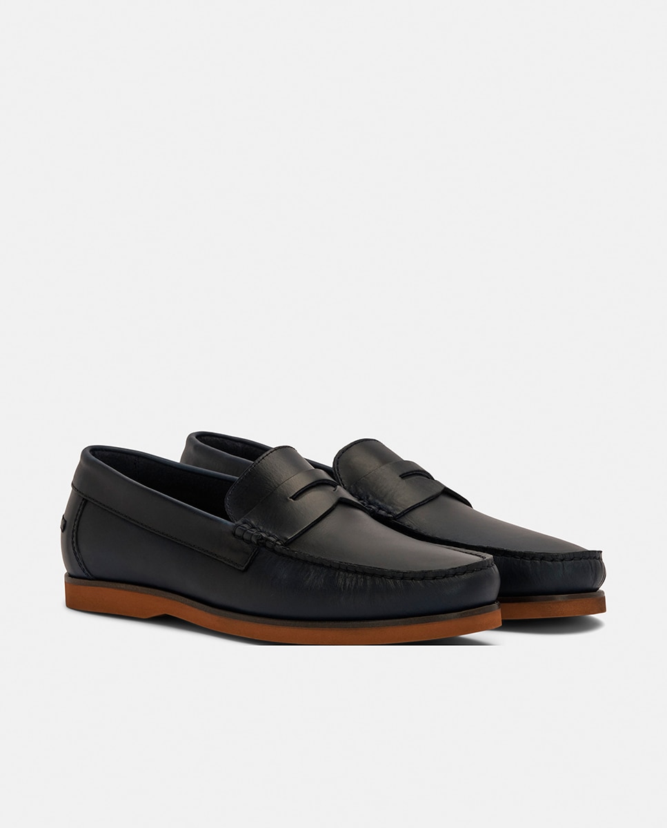 Mocassins Ocean Sailor com Travessão e em Pele Azul-marinho-2