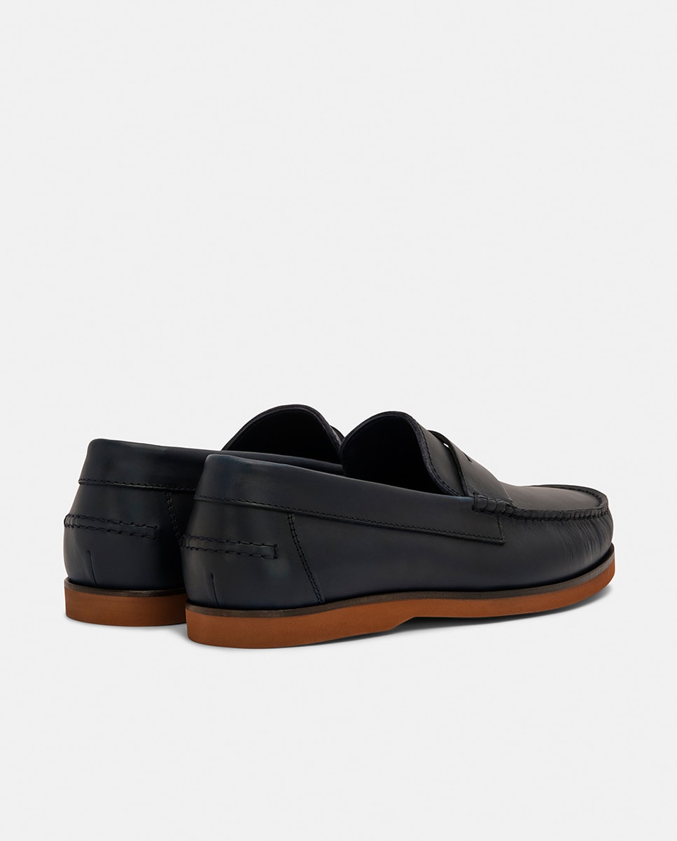 Mocassins Ocean Sailor com Travessão e em Pele Azul-marinho-3