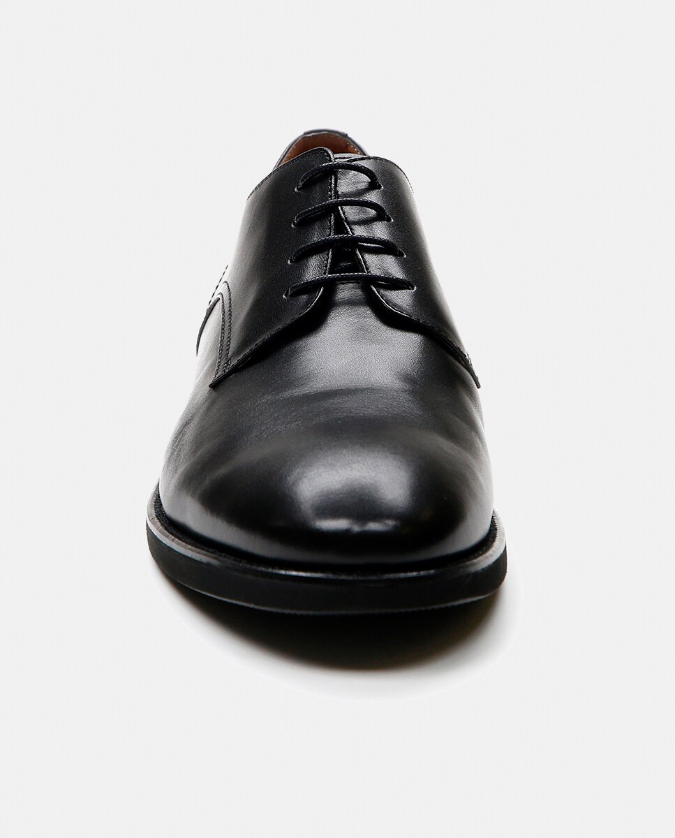 Bluchers Lisos em Pele Suave Preto-4