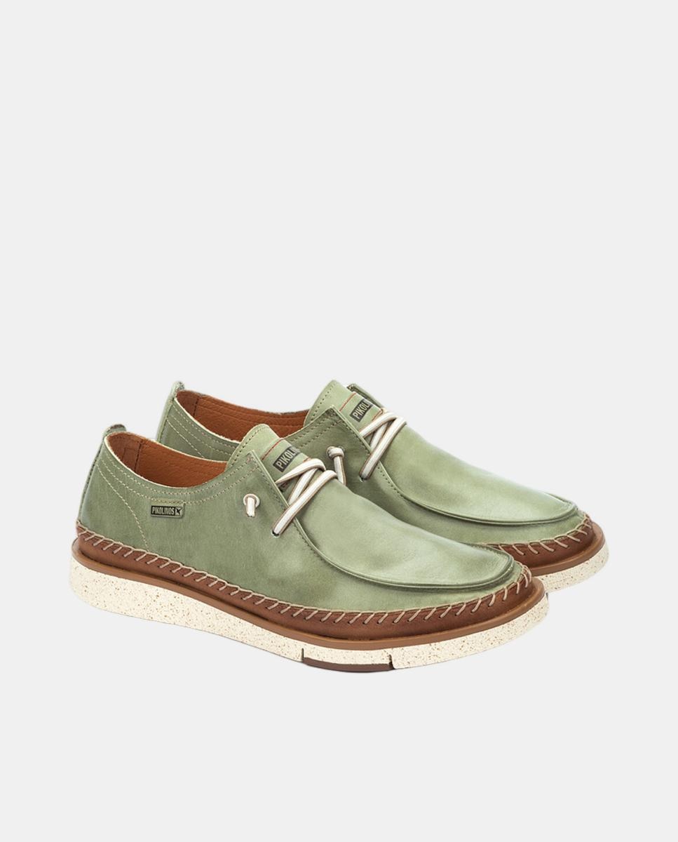 Sapatos de Atacadores em Pele - Castanho Verde-2