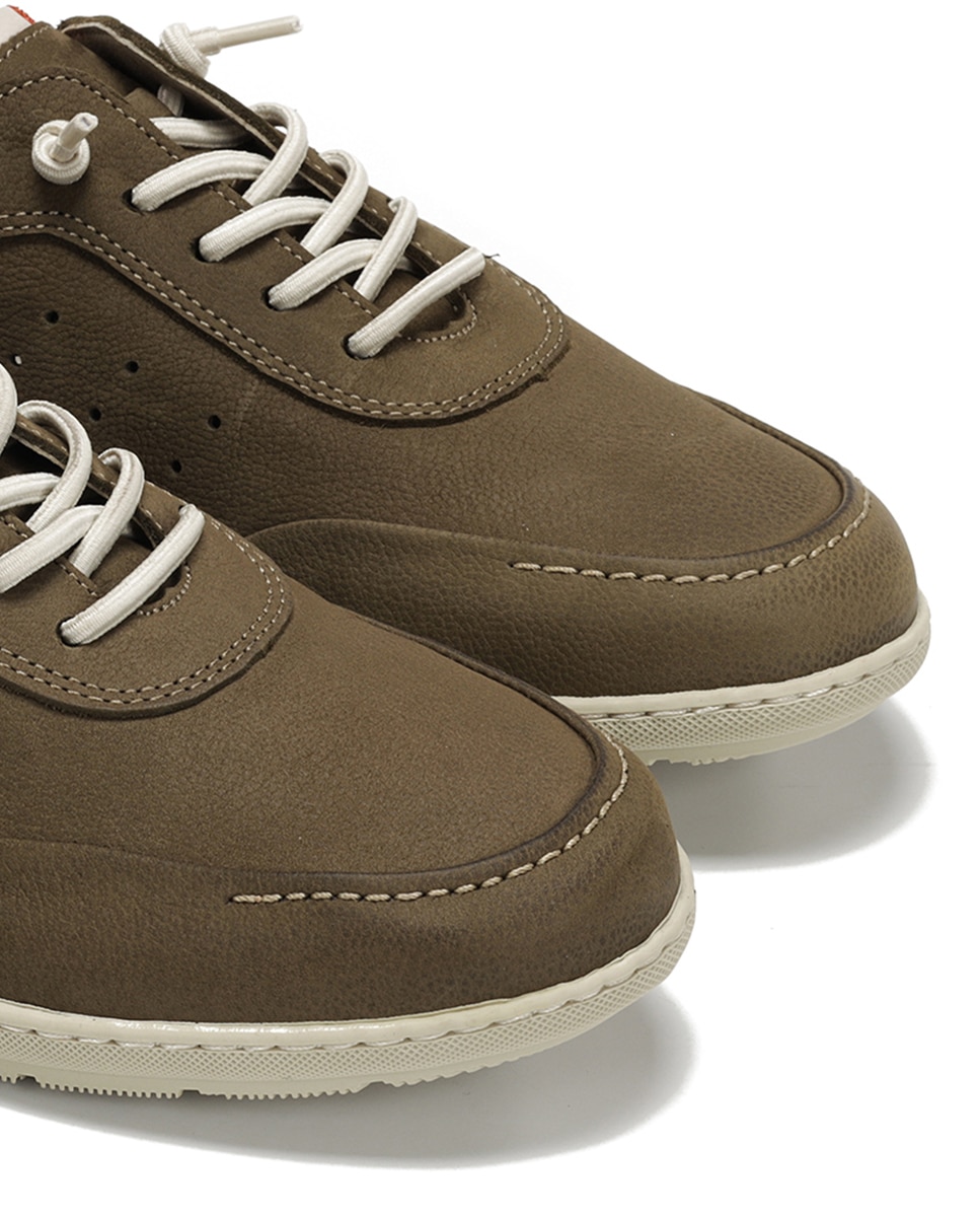 Sapatos em Pele com Atacadores Elásticos Verde Musgo-6