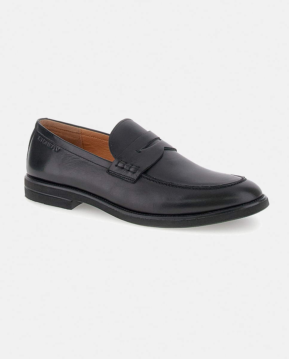 Mocassins em Pele Suave com Travessão Preto-2
