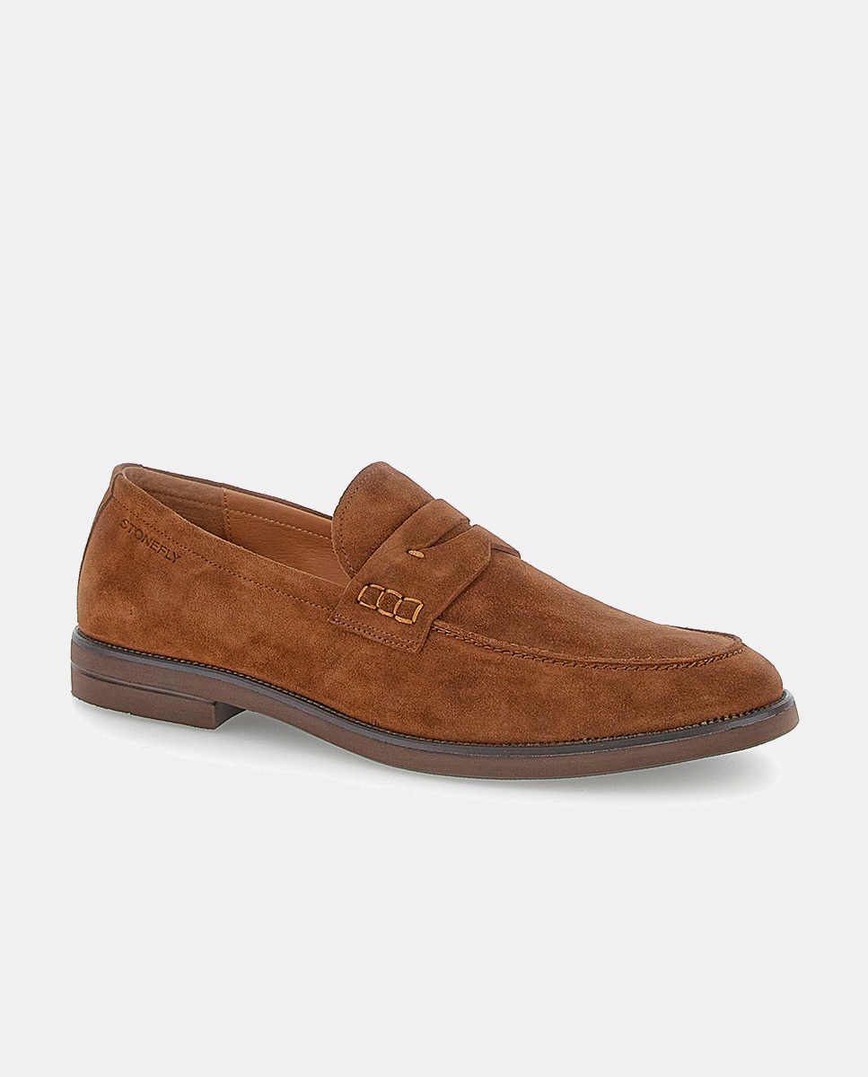 Mocassins em Pele Suave com Travessão Castanho-2