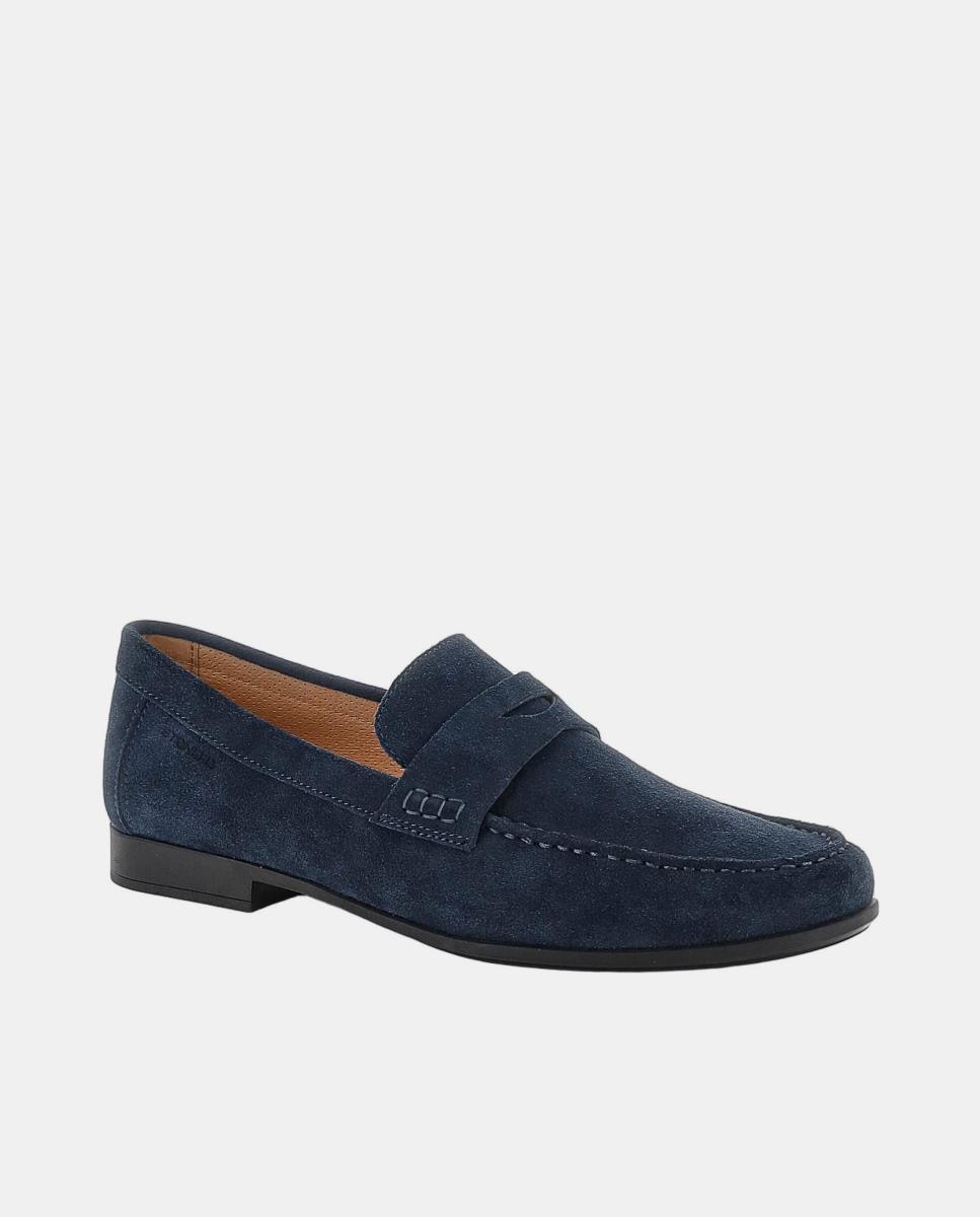 Mocassins com Travessão em Pele Suave Azul-2