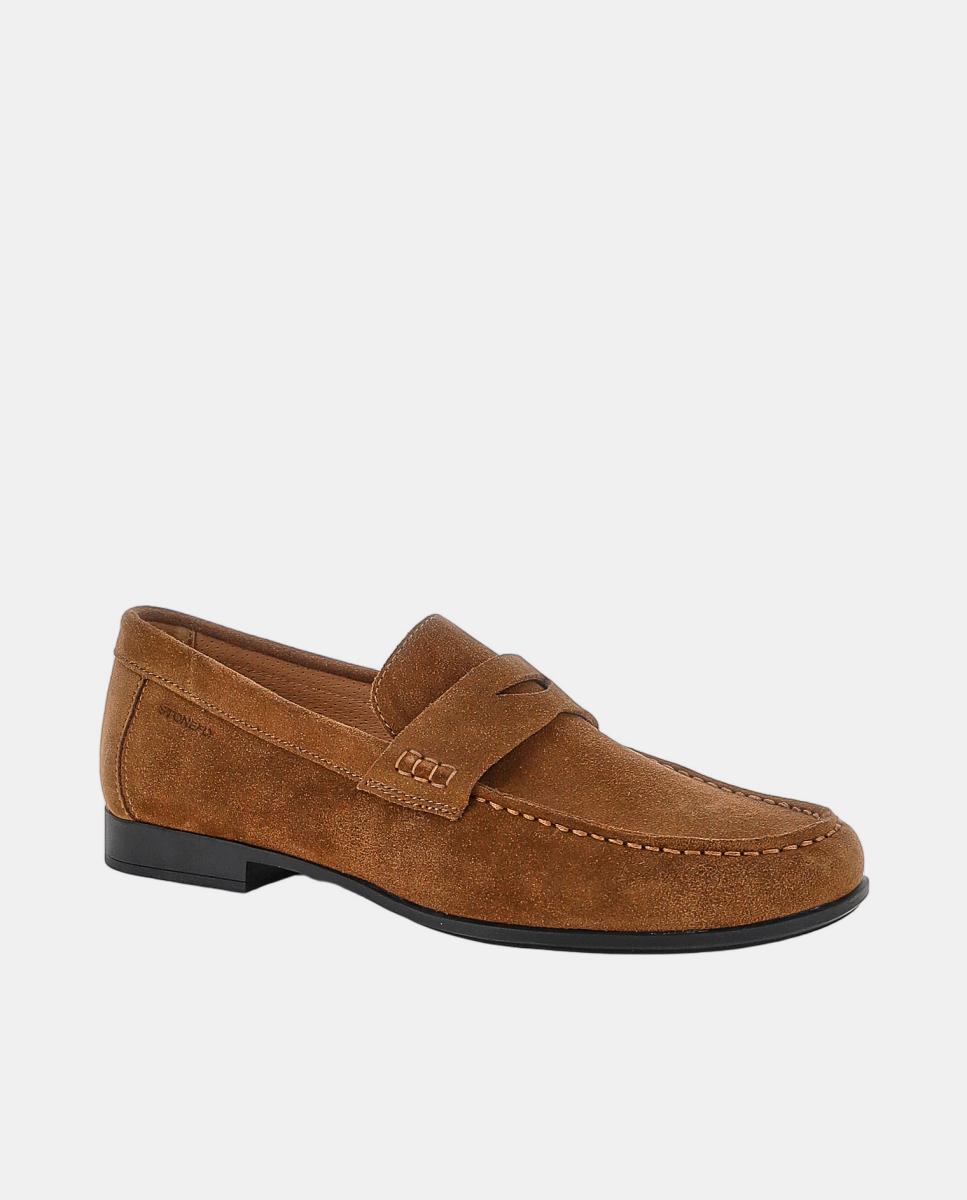 Mocassins com Travessão em Pele Suave Castanho-2