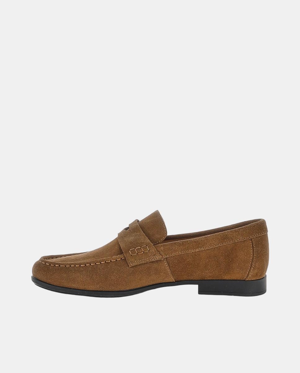 Mocassins com Travessão em Pele Suave Castanho-3
