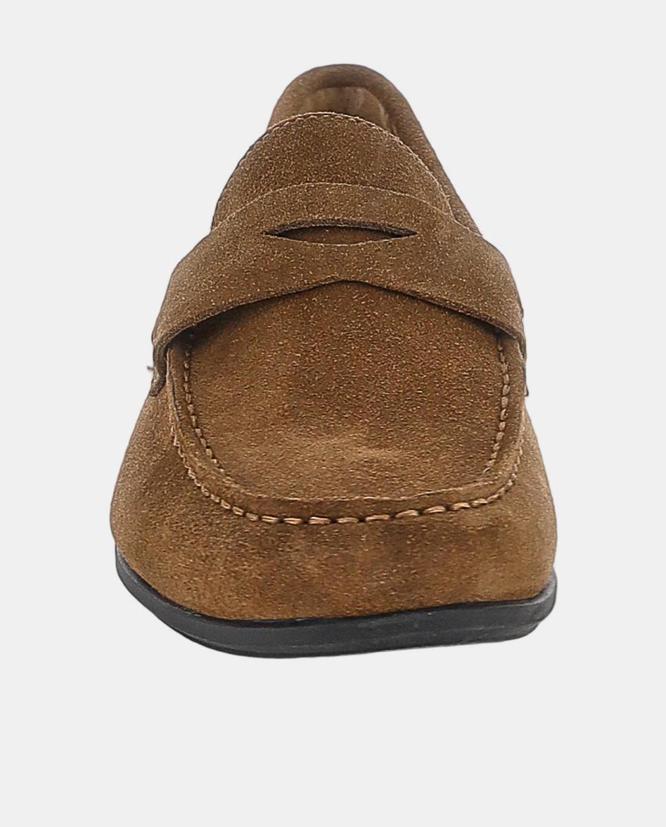 Mocassins com Travessão em Pele Suave Castanho-4