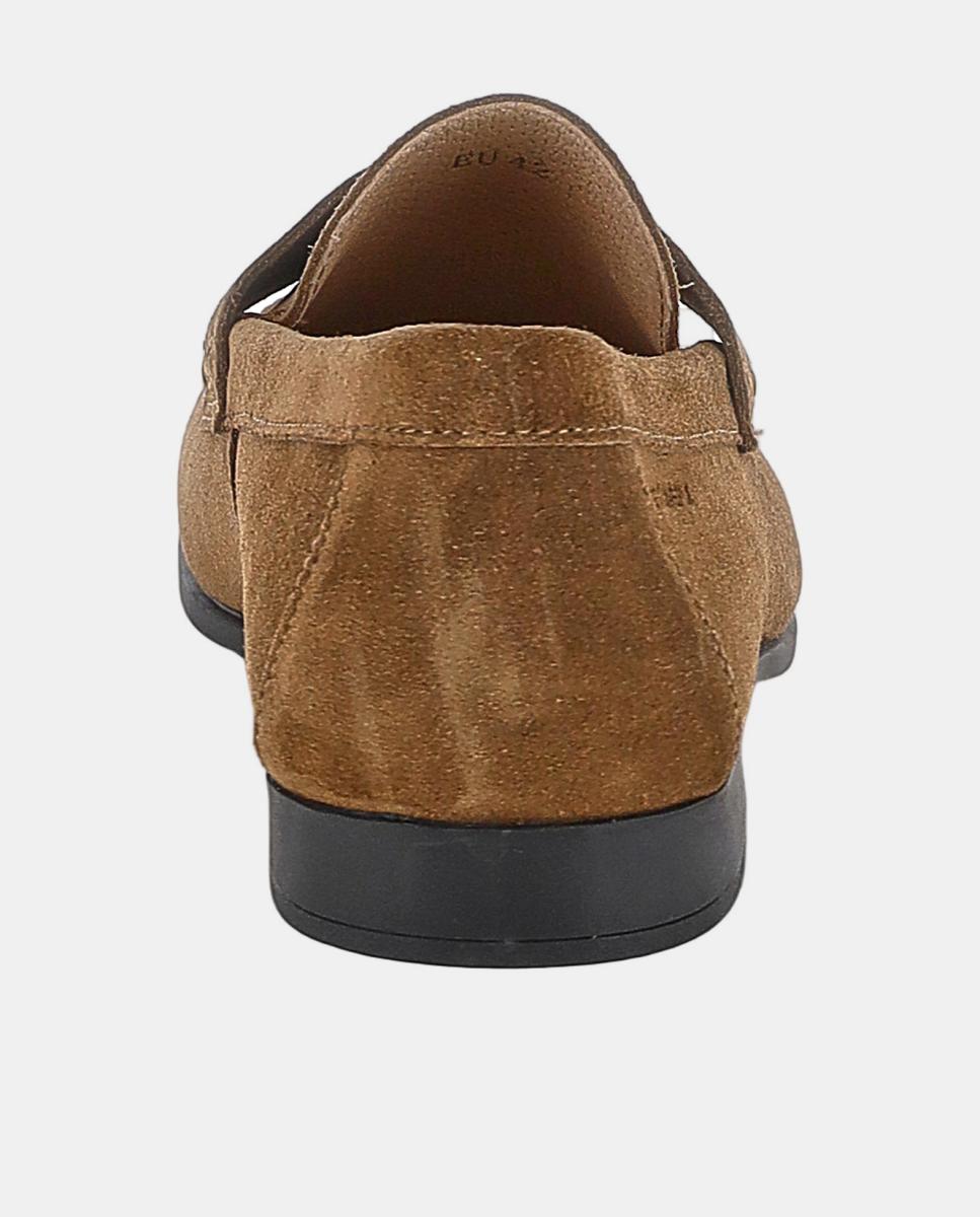 Mocassins com Travessão em Pele Suave Castanho-5