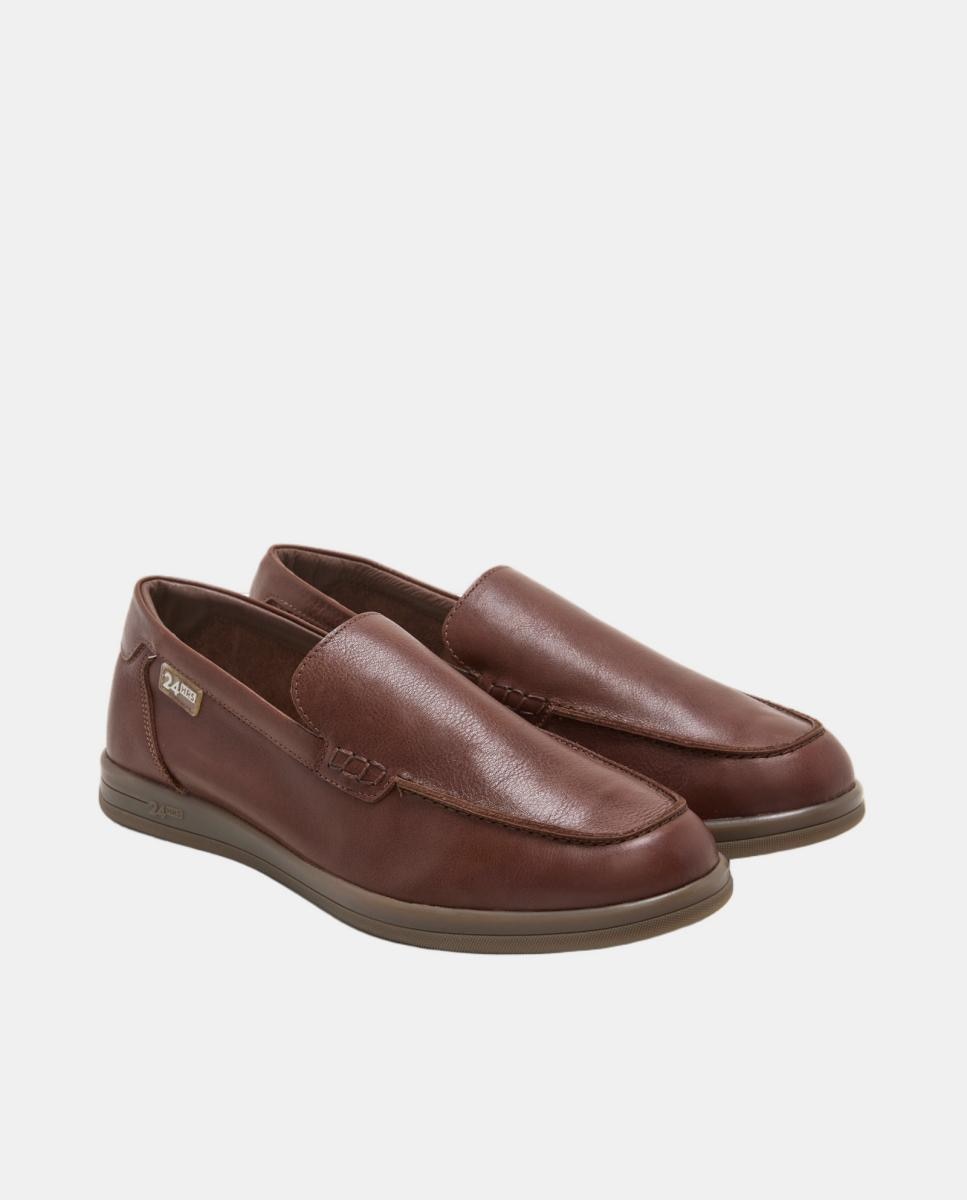 Mocassins Básicos em Pele Castanho-claro-2