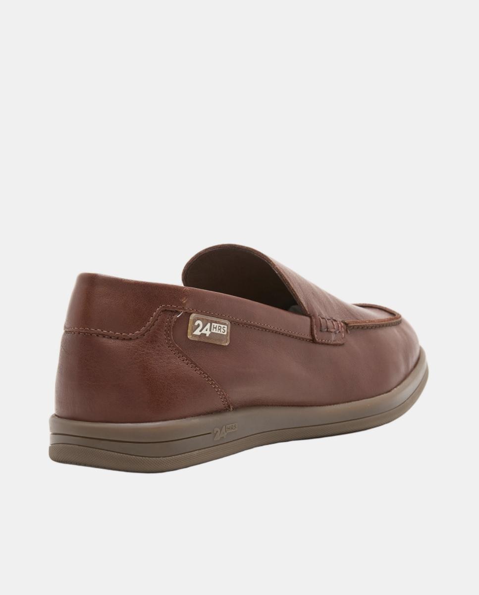 Mocassins Básicos em Pele Castanho-claro-4