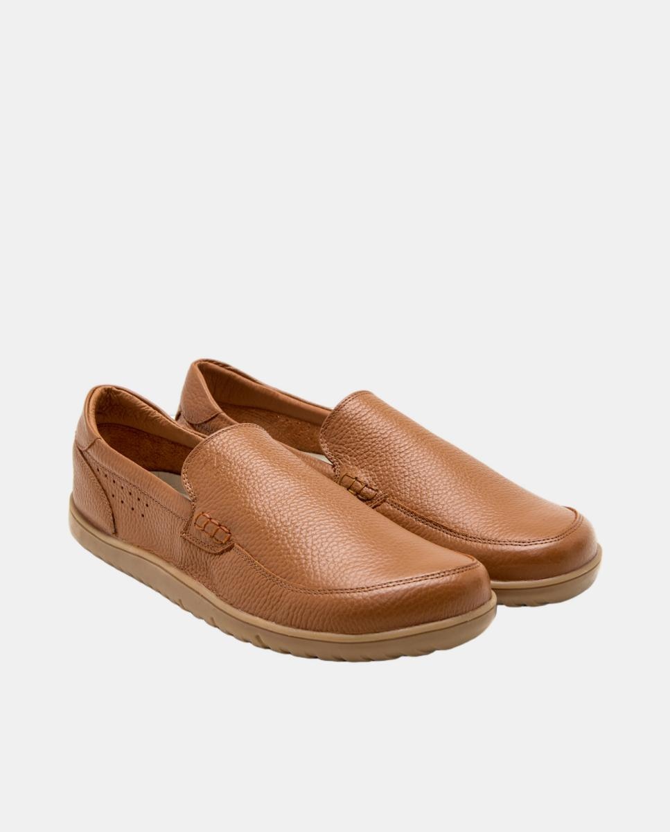 Mocassins Tipo Barefoot em Pele - Azul-Marinho Castanho-claro-3