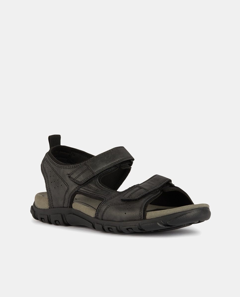 Sandálias Abertas Strada com Fecho Aderente e em Têxtil Preto-2